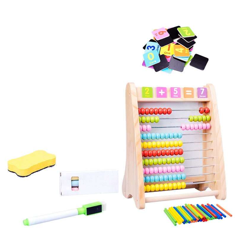 Boulier en bois avec tableau blanc + tableau noir - 10 rangées + accessoires gratuits